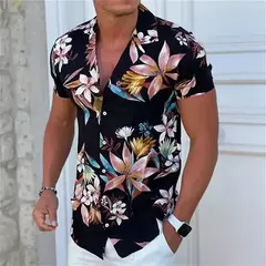 Camisa Havaiana Masculina com Estampa 3D de Coqueiro, Camisa Praia Confortável, Top Manga Curta, Moda Casual, S-6XL