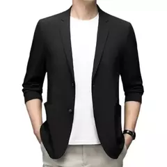 Blazers de negócios monocromáticos masculinos, blazers slim fit, botões duplos, lapela, mangas 3/4, terno de deslocamento, casaco do noivo - loja online