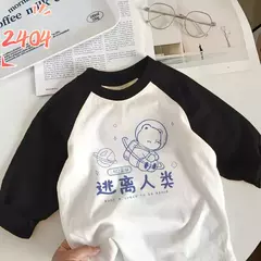 T-shirt de manga comprida para menino e menina, top de algodão puro, design cartoon, novo outono e inverno - Wolf Magazine