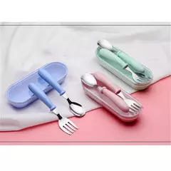 Talheres portáteis de aço inoxidável para crianças, Spoon Forks Box Utensílios de alimentação do bebê Conjunto de talheres para bebês, 3pcs