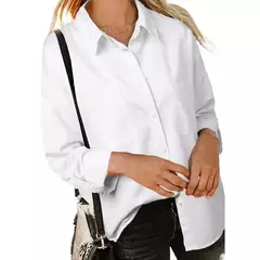 Camisa jeans feminina solta, bolso duplo, manga comprida, jaqueta casual versátil, primavera e outono, nova, 2024 - loja online