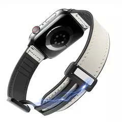 Pulseira magnética, iWatch Series 9, 8, 7, SE, 6, 5, 4, 3, 49mm, pulseira de silicone e couro para Apple Watch, Ultra Band, 41 milímetros, 40 milímetros, 44 milímetros, 42 milímetros