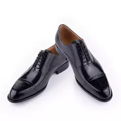 Sapato de couro genuíno masculino, Brogue clássico, Ternos de negócios, Artesanal, Formal, Escritório, Festa de Casamento, Vestido Homem, Fósforos, Novo Estilo