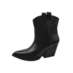 Ankle Boot casual ocidental para mulheres, plataforma, dedo apontado, sapatos de grife, slip-on, salto alto, moda, outono, inverno - loja online