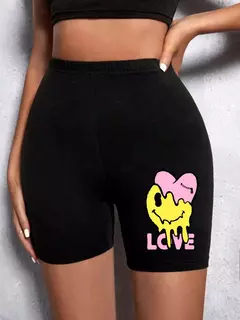 Meia-calça curta feminina casual fitness, amor engraçado, estampas gráficas de rosto sorridente, leggings elásticas altas, roupas esportivas femininas finas e macias na internet