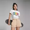 Camiseta de gola redonda de manga curta feminina, camisa de algodão respirável, camisa esportiva casual estampada, plus size, moda verão