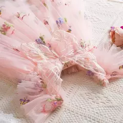 Vestido de malha bordado feminino, Alça de fada, Asas de arco traseiro, Princesa, Aniversário, Doces Bebés, Verão - Wolf Magazine