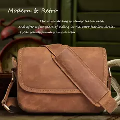 Bolsa de ombro retrô de couro genuíno masculina, grande capacidade, bolsa transversal diagonal, bolsa pequena para iPad, cavalo louco