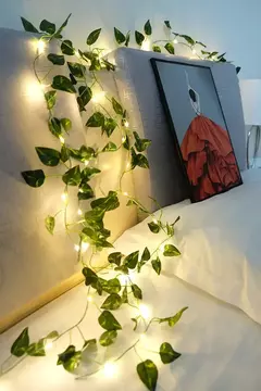 Imagem do Green Leaf Ivy Vine com luzes LED String, Guirlanda para casa, Decoração do quarto, Wedding Glowing, Planta artificial, 2m