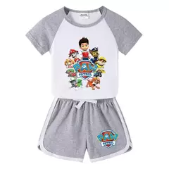 Boys Paw Patrol T-shirt manga curta Top e Shorts Set, bebê meninos roupas, roupas dos desenhos animados, terno verão, novo conjunto infantil, 2022, 2pcs - loja online