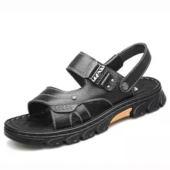 Sandálias de couro genuíno antiderrapante para homens, chinelos macios, sapatos casuais baixos, sapatos nobres masculinos, nova venda quente, 2024 - Wolf Magazine
