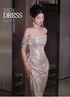 Vestido sereia ruched, lantejoulas sexy sem mangas, rabo de peixe leve, longo, cerimônia do anfitrião, vestido de baile de festa, banquete luxuoso - comprar online