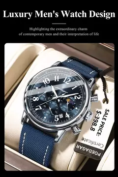 POEDAGAR-Relógio desportivo militar de luxo masculino, cronógrafo luminoso impermeável, relógios masculinos, quartzo, nylon, couro, data - Wolf Magazine
