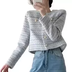 ITOOLIN-Cardigã elegante de Tweed feminino, casaco curto com bolso, jaqueta de peito único, outwear solto, outono, inverno, 2023