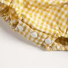 Imagem do Macacão xadrez sem mangas para bebês, macacão recém-nascido, roupa de uma peça infantil, verão