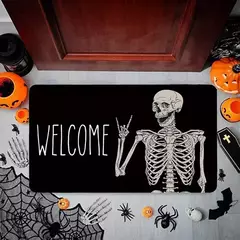 Halloween Dança Esqueletos Porta Mat, Non-Slip Welcome Entrance Tapetes, Spider Skull Tapete, Cozinha Quarto Sala Decoração