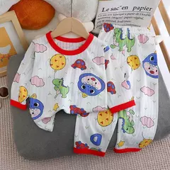 Pijama de algodão puro para meninos e meninas, camiseta fina de manga comprida, tops e calças lindos desenhos animados, conjuntos de roupas infantis, verão, novo, 2022 - comprar online