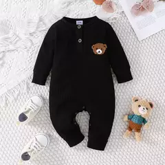 Urso dos desenhos animados Tiny Button Onesies para o bebê recém-nascido, macacão infantil de manga comprida, macacão infantil, 0 a 18 meses - comprar online