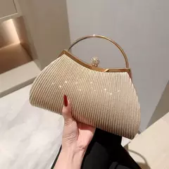 Bolsa de noite plissada para mulheres, alça superior, glitter dia clutch, jantar de casamento feminino vestida bolsa clipe de diamante, ouro - comprar online