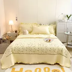 Novo conjunto de colcha de verão chiffon acolchoado menina coração lavado algodão babados capa de cama de casal
