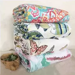 Colcha acolchoada com estampa floral, 180x220/220x240cm na cama, capa xadrez, estilo americano, colcha de verão, cobertor para adultos - comprar online