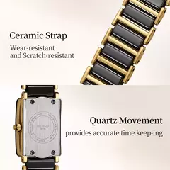 Imagem do BERNY-Relógio quartzo cerâmica masculina e feminina, relógio de pulso retangular, pulseira, luxo, ouro, relógios casal, relógios de presente, moda