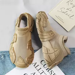 Sapatilhas masculinas mid-top meia, calçados esportivos hip-hop da moda, malha respirável, tênis de corrida, sapatos de caminhada grandes, calçados masculinos - loja online