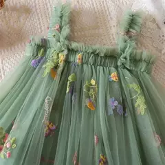 Vestido de malha bordado feminino, Alça de fada, Asas de arco traseiro, Princesa, Aniversário, Doces Bebés, Verão na internet