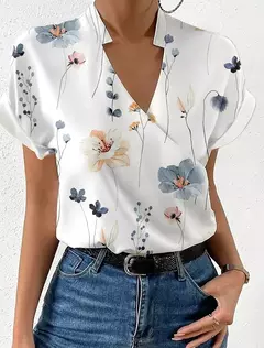 Camisa Feminina Elegante Monocromática Casual, Primavera, Verão, Senhora do Escritório, Sem Mangas, Blusa com Decote V, Top Clothing Feminina, S-3XL na internet