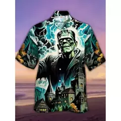 Camisas estampadas em 3D papagaio masculinas, camisas havaianas de praia, manga curta, moda casual, lapela de carreira