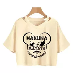 Disney o rei leão colheita topo t camisa recortada harajuku camiseta hakuna matata tshirt feminino topo t roupas femininas - comprar online