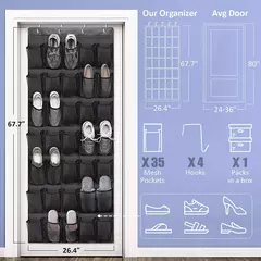 35 bolsos sobre a porta organizador de sapatos grandes bolsos de malha com 4 ganchos tecido transparente sapato rack saco de armazenamento para o quarto - comprar online