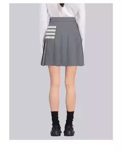 Imagem do Terno estilo universitário para mulheres, quatro vestidos com barra, comprimento, tipo padrão, idade tecido, decoração, cinza, gênero