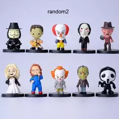 Conjunto de estátua de personagem de ação com ícone de terror, 10 peças, Chaqi Jason Voorhees Freddy Krueger Pennywise It, brinquedo modelo de terror para Halloween na internet