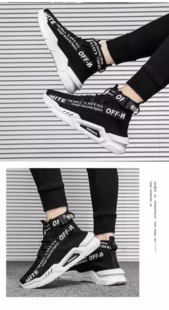 Sapatilhas de topo alto masculinas, sapatos casuais de malha, meias confortáveis respiráveis, sapato de caminhada ao ar livre, moda