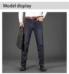 Imagem do Wthinlee-Calça Jeans Stretch Casual Masculina, Calças Jeans Trabalho, Roupa de Marca Masculina Clássica, Azul, Preta, Nova, Moda