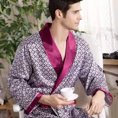 Imagem do Kimono de cetim dourado roupão de banho masculino, roupão de seda, vestido longo, camisola geométrica do lounge, roupa de dormir plus size XL, 4XL, 5XL