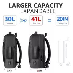 Expansível Mochila Laptop Impermeável, Bolsa de Negócios Masculina, Mochilas de Trabalho Multifuncionais, Saco Preto para Notebook, 16 17 "Carregamento na internet