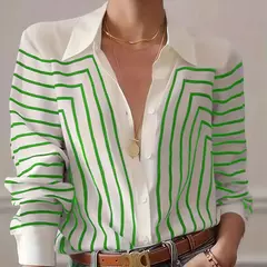 Camisa de botão feminina com estampa de linha, blusas elegantes, primavera e verão, roupas femininas plus size, preto e branco, 2024 - Wolf Magazine