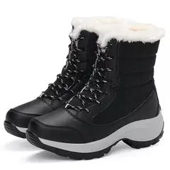 Botas de neve de plataforma antiderrapante para mulheres, Ankle Boots de pele quente, Cunhas impermeáveis, Botas altas para coxa, Sapatos de inverno