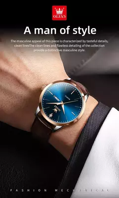 OLEVS-Relógio Quartz Masculino, Relógio de Pulso em Couro, Big Dial, Calendário Duplo, Impermeável, Luminoso, Top Brand, Moda, 2935, 43mm - Wolf Magazine