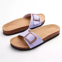 Evshine-chinelos planos femininos, novo design, tamancos, mulas femininas, chinelos de cortiça na moda, fivela ajustável, verão, 2024