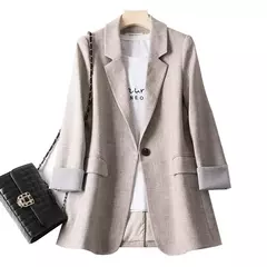 Blazer xadrez de manga comprida feminino, casacos casuais para senhoras, ternos de negócios, jaqueta de escritório, nova moda, primavera, 2023 - Wolf Magazine