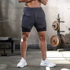 Imagem do Running Shorts Men Sportswear 2 In 1 Compression Jogging Short Pants Double-deck Bottoms Gym Fitness Training Sport Shorts