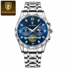 Imagem do Relógio de pulso luxo masculino Poedagar, relógio cronógrafo luminoso impermeável, aço inoxidável, relógios quartzo