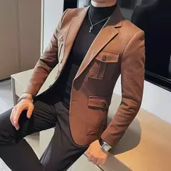 Blazers masculinos de peito único, ternos cinza, casacos grandes, tamanho grande, moda de alta qualidade, novo em 2020 - loja online