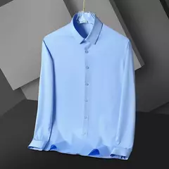 Camisas masculinas de manga comprida, camisas de vestido masculinas, blusa de negócios sociais, cor sólida, anti-rugas, alta qualidade - comprar online