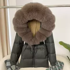 Oftbuy 2024 jaqueta de inverno feminina gola de pele de raposa natural real com capuz grosso quente 90% pato branco para baixo casaco feminino streetwear casual - Wolf Magazine