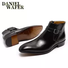 Bota clássica de couro real masculina, botas básicas azuis, sapato de vestido - loja online