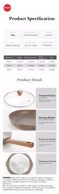 Donnor frigideira de granito 20/24/28cm, frigideira de pedra médica, frigideira de omelete saudável, não tóxica com alça resistente ao calor - loja online